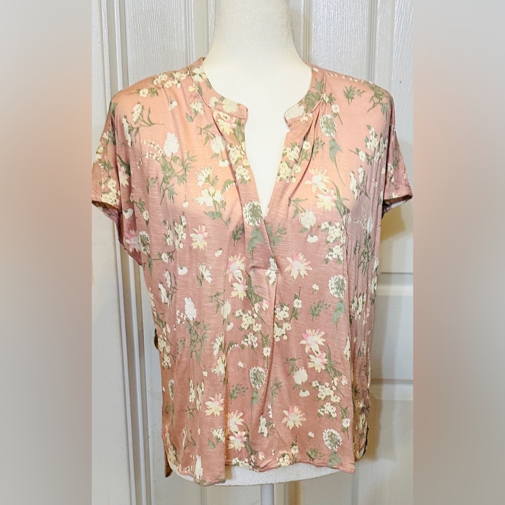 Lucky Brand pink top summer floral colorful print Size XS